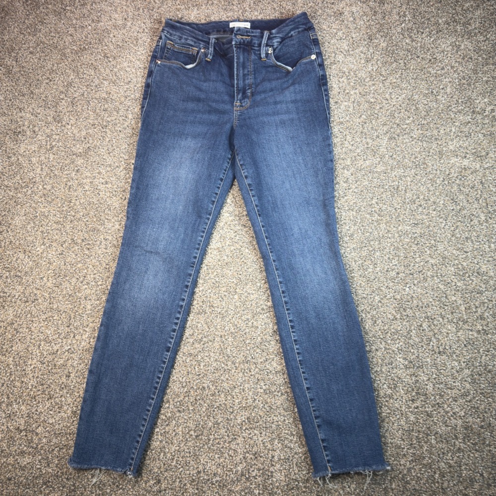 Good American Good Waist Skinny Jeans Blue Raw Hem Size 4/27 High Rise